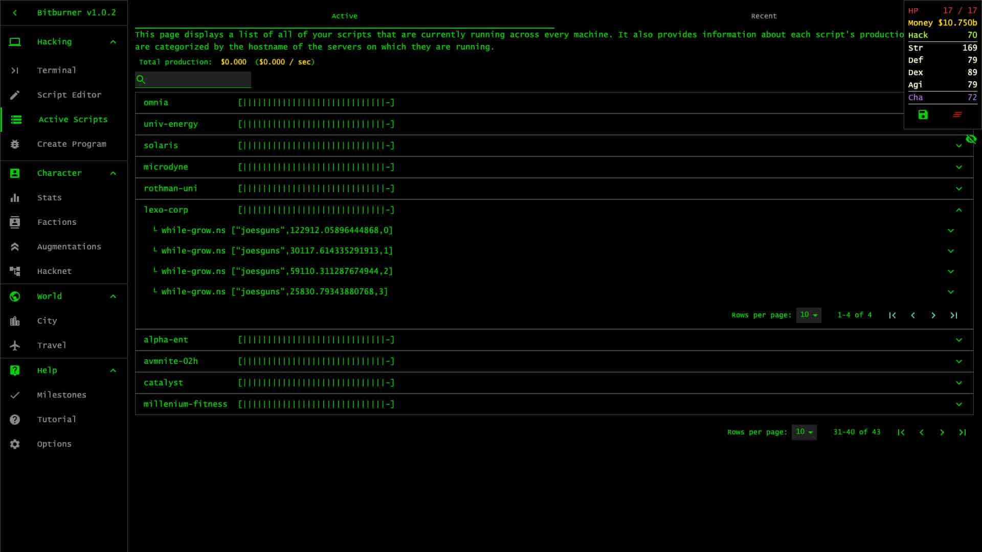 Screenshot of Bitburner