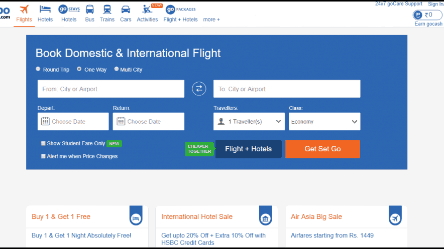 Screenshot of Goibibo