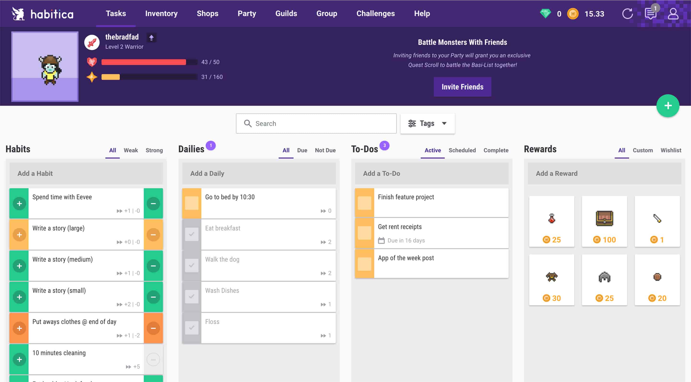 Screenshot of Habitica