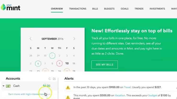 Screenshot of Mint