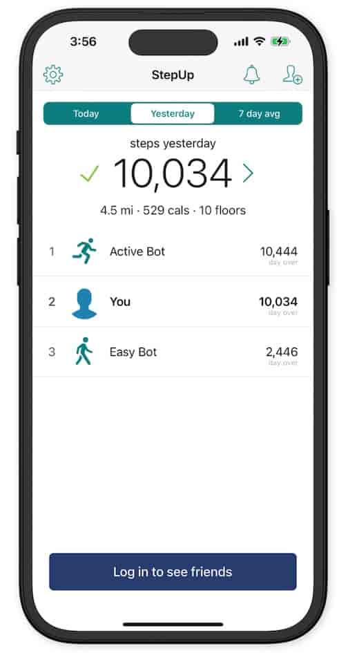 Screenshot of StepUp Social Step Counter