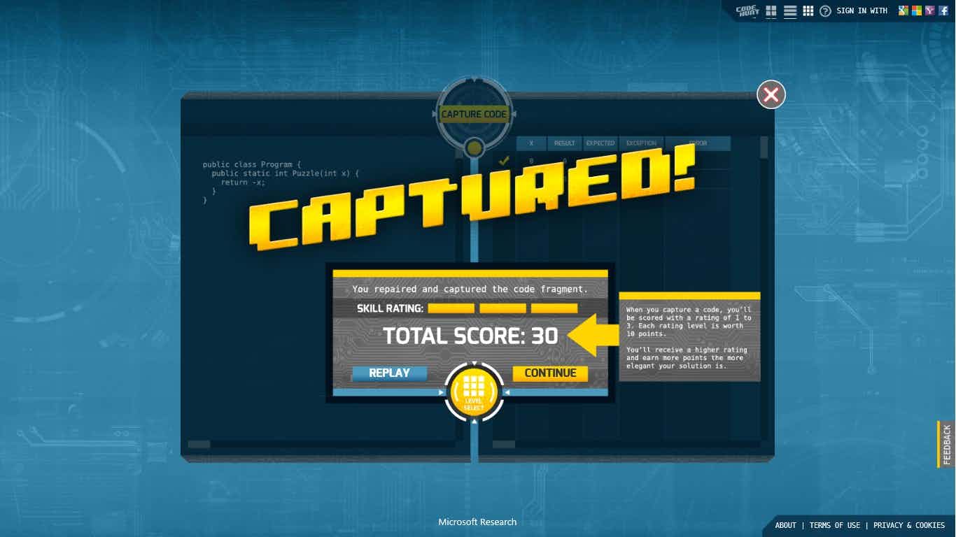 Screenshot of Code Hunt